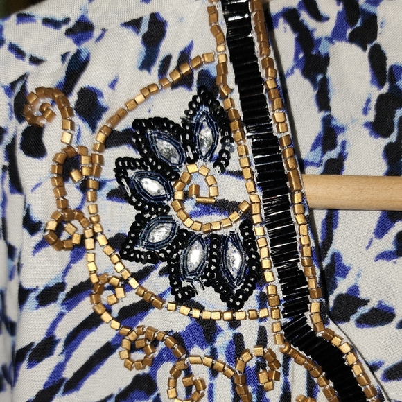 Soft Surroundings Blue, White, & Black w/ Ornate Beading Boho Tunic Blouse Top - Picture 4 of 11